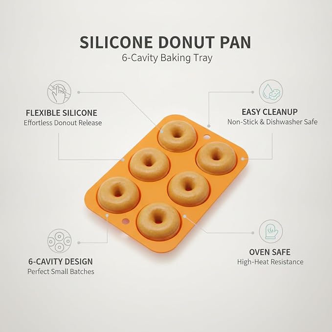 Silicone Donut Pan, 6-Cavity Baking Tray for Oven (1 PC)