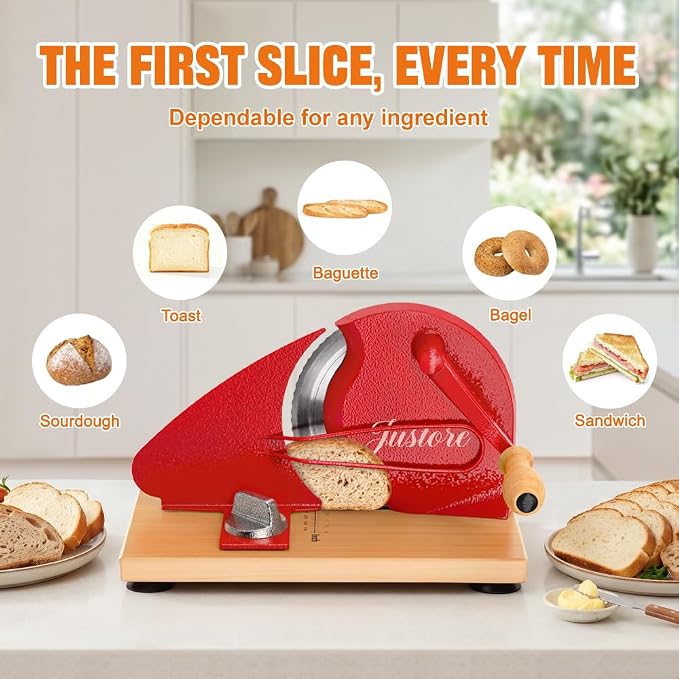 Upgrade Manual Bread Slicer for Homemade Bread, Sourdough Slicer with Hand Crank, Metal Guide Rail, Non-Slip Suction Base & Sharp Blade for Consistent Even Slices