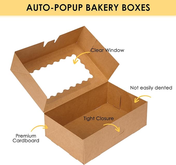 Moretoes 28pcs Cookie Boxes with Window, 9x6x3 Inch Brown Bakery Boxes Pastry Containers for Chocolate Covered Strawberries, Candy, Muffins, Donuts