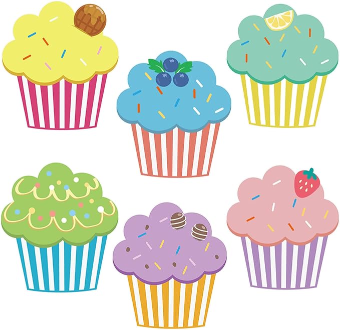 Vuzvuv 90Pcs 5In Cupcake Paper Cutouts with 180Pcs Glue Points,Cup Cake Cut Outs Bulletin Board Decorations for Birthday Party Theme Decor Supplies