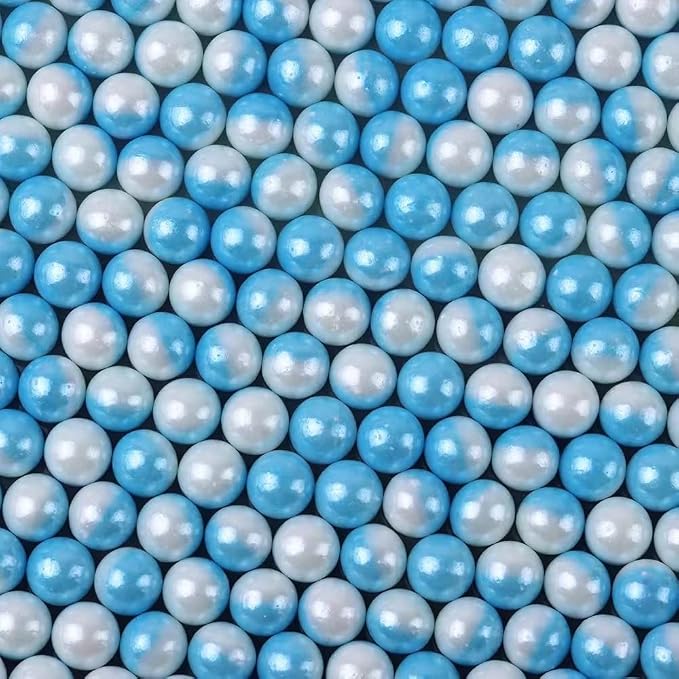 White Blue Edible Pearl Sprinkles, Christmas Cake sprinkles, Cookie sprinkles,Sugar Pearl, Edible Candy Pearls 7mm 130g 4.6OZ for Cake Cupcake Decorationg (Blue+White)
