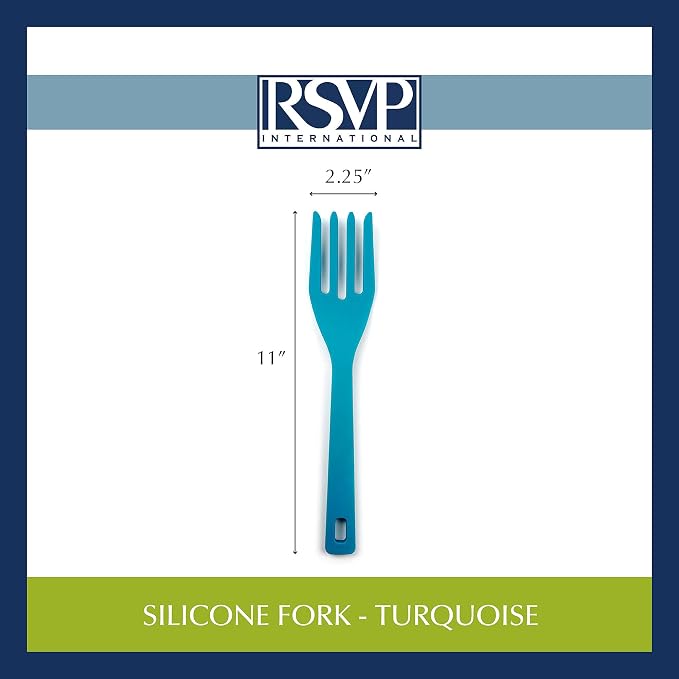 RSVP International Silicone Flexible Fork, Turquoise, 11" | Mixes Ingredients, Mashes Food, Whisks Eggs, & More | Dishwasher Safe & Heat Resistant | Baking, Serving, Mixing Made Easy