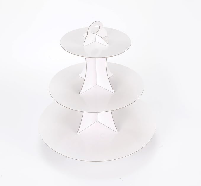 YLDW Cupcake Stand, 3-Tier Cupcake Stand Display, Cardboard Cup Cake Tower Stand, Disposable Dessert Stand for Birthday Tea Party Baby Shower Treat Decorations, White