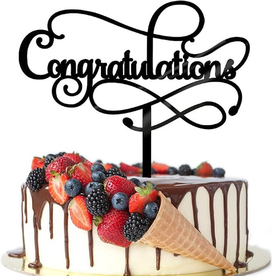 Congratulations Cake Topper,Congratulations 2026 Graduation Cake Topper,Graduation, Wedding, Retirement, Birthday, Anniversary, Celebration Party Decorations Supplies (Acrylic Black)