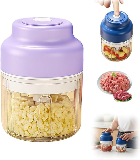 Electric Garlic Chopper, 2026 Mini Food Processor & Food Chopper for Kitchen, Portable Cordless Electric Garlic Crusher with 6 Stainless Steel Blades, Small Mincer for Onion Spices, Purple, 320ML