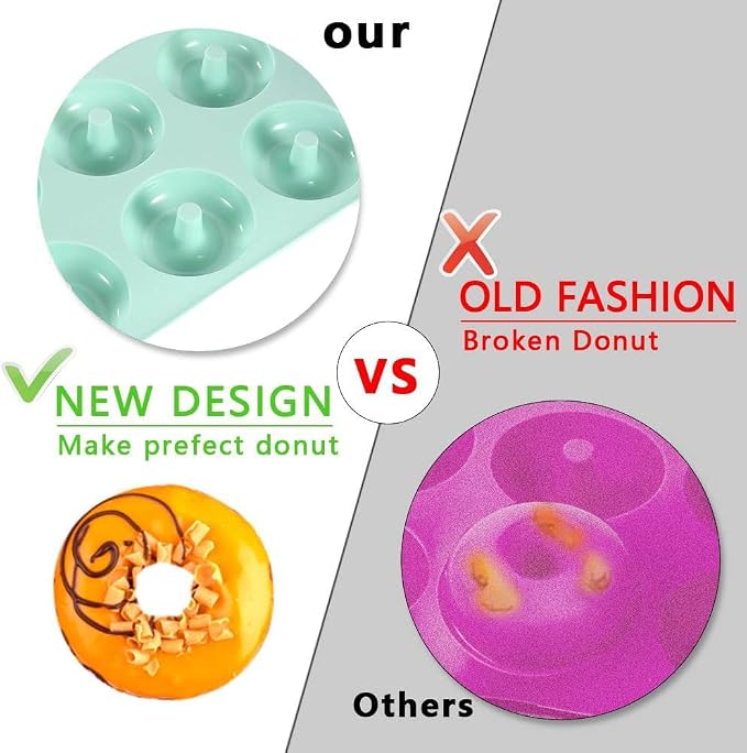 Silicone Donut Pan, Non-Stick Mold, Donut Mold for 6 Full-Size Baking Perfect Shaped Doughnuts - Cake Biscuit Bagels 2Pcs (Mint Green)