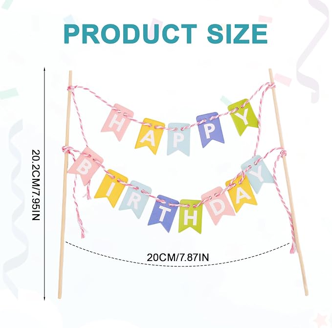Gosknor Happy Birthday Flag Banner Cake Topper, Handmade Pennant Birthday Cake Flag Decoration for Party Decorations Supplies (Macaron Colors)