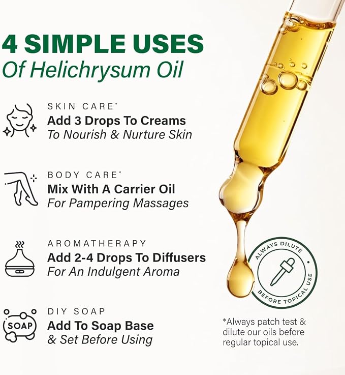 100% Pure Helichrysum Oil - 4 Fl Oz Helichrysum Essential Oil for Hair, Skin, Diffuser, Aromatherapy & DIY Soap Making Scent