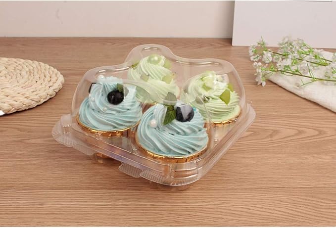 10 Pack 4 Compartment Cupcake Container,Cupcake Carrier Holder Box BPA-Free,Durable Large Clear Plastic Stackable Cup Cake Container,Keep Your Cupcakes or Muffins Delicious