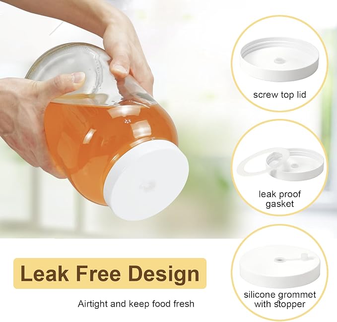1 Gallon Large Glass Fermentation Jars for Kombucha Sourdough Starter, Wide Mouth Mead Making Kit, 2Pcs Glass Canning Jars with Fermentation Lid and Airlock