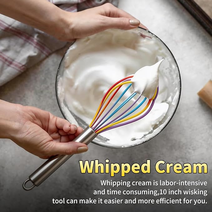 Silicone Whisk Set,Stainless Steel Handle Whisk 8" 10" 12" Rubber Whisks Cooking Non Scratch High Heat Resistant,Balloon Egg Beater for Whisking,Beating,Blending Ingredients,Mixing Sauces,Rainbow