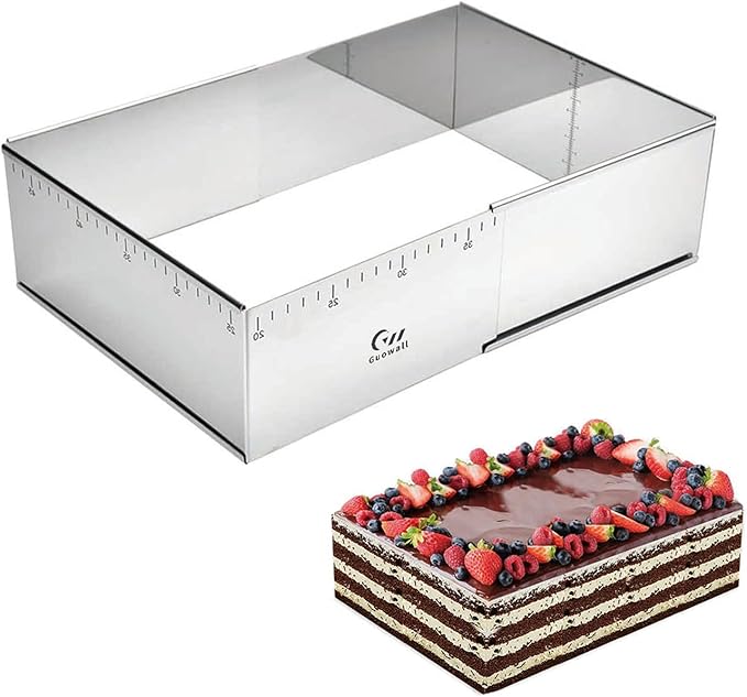 Rectangular Shaped Cake Ring Mold Stainless Steel Heavy Duty Adjustable Tiramisu Pan Big Size Extensible Pastry Mould Form for Baking - 10 x 7 x 4 inch