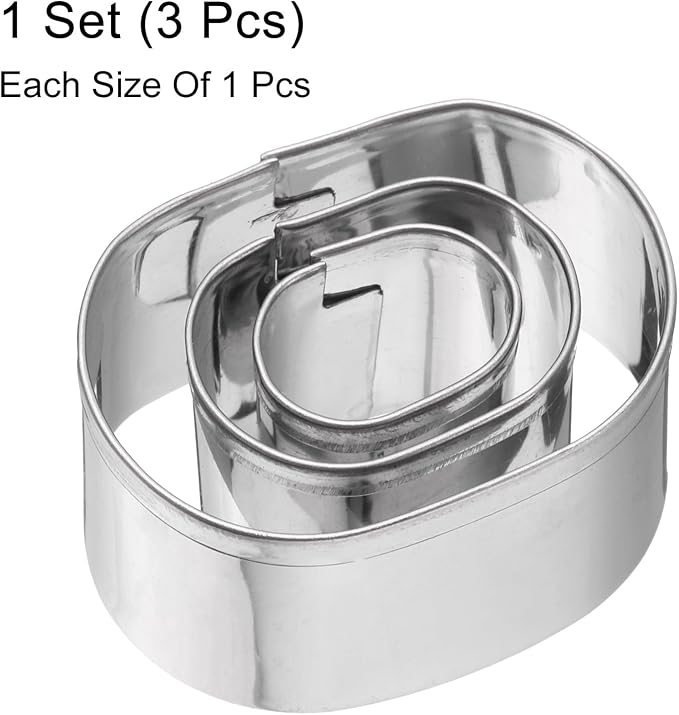 HARFINGTON 3Pcs Oval Cookie Cutters Set Assorted Sizes Stainless Steel Geometric Frame Holiday Cookie Cutters Biscuit Mould for Pastry Fondant Cake Cookie