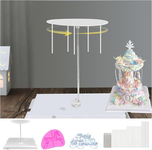 Rotating Cake Stand,Electric Carousel Cake Kit,Floating Cake Stand,Hanging Decorative Cake Kit,Cake Decorating Stand,Reusable Cake Support for DIY, Birthday Party, Wedding, Graduation, Baby Shower