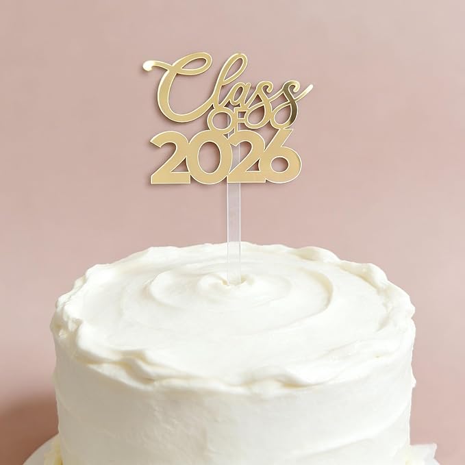 Class of 2026 Congrats Grad Cake Topper-Arcylic Graduation Party Decorations-Congratulations Cake Decor College High School Graduation Party Favors (gold)
