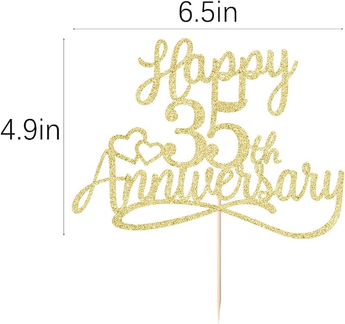 Sleyberoy Glitter Happy 35th Anniversary Cake Toppers - Wedding & Party Decorations for 35th Anniversary, Company Celebration, or Birthday
