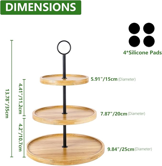 3 Tier Cupcake Stand, Cake Stand Tower, Dessert Table Display Set for Party | PUPOMIO Bamboo Dessert Stands, Wooden 3 Tier Serving Tray, Desert Table Display Set For Wedding/ Birthday/ Afternoon Tea