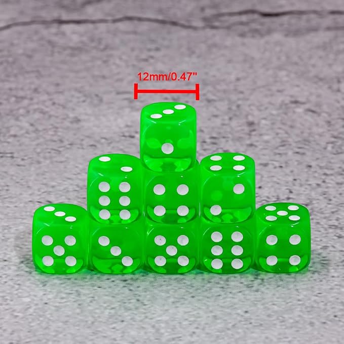 36 of Pack 12MM 6 Sided MINI Dice Set,Translucent Colors Game Dice Set, 6 Sided Standard Colored Dices for Tenzi, Farkle, Yahtzee, Bunco, with Portable Plastic Box(Green)