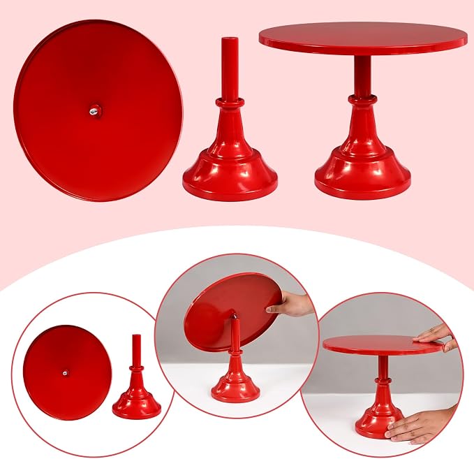 3 Pcs Cake Stand Set Metal Round Cake Holder Cupcake Stands 8/10/12 inch Red Dessert Display Stands Dessert Table Decorations for Birthday Parties, Baby Shower,Wedding Banquets and Anniversary