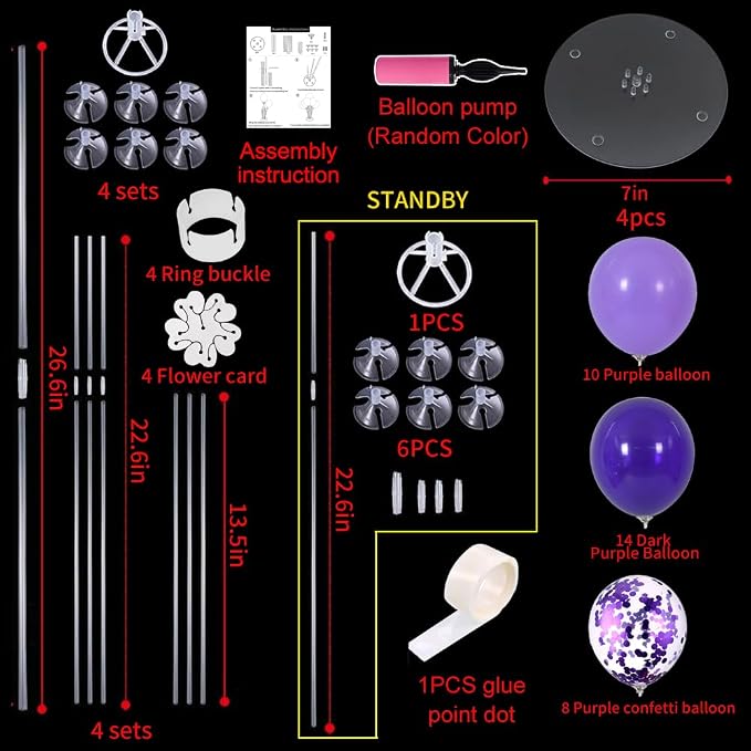 TONIFUL Purple Balloon Stand Centerpiece Table Decorations for Birthday,Baby Shower,Wedding,Engagement, Mother's Day,Graduation,Halloween,Party Decorations(4 Set)