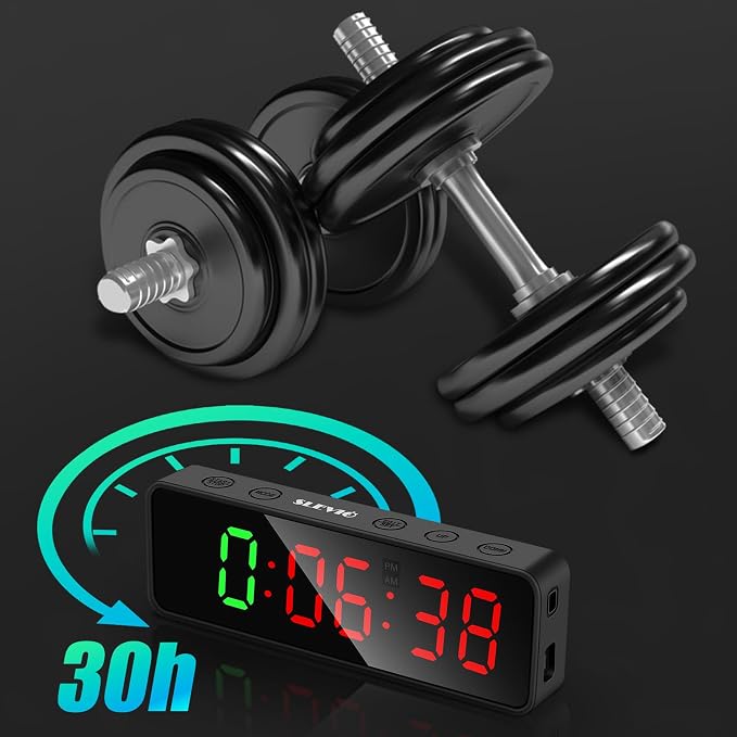 Small Gym Timer Clock Stopwatch Magnetic Workout Interval Timer, Large LED Digital Display, Home Accessories Countdown Clock for Home Gym Garage Schools (Matte Black)