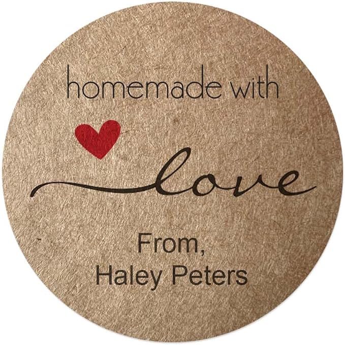 Personalized 1.5" Round Brown Kraft Homemade with Love Stickers / 500 Custom Circle Made with Love Canning Labels Roll/Made in The USA