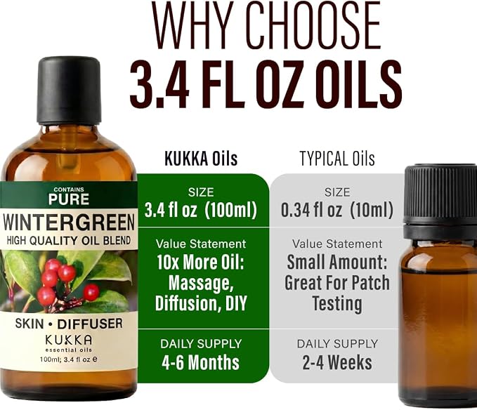 100% Pure Wintergreen Oil - 3.40 Fl Oz Wintergreen Essential Oil for Hair, Skin, Diffuser, Aromatherapy & DIY Soap Making Scent