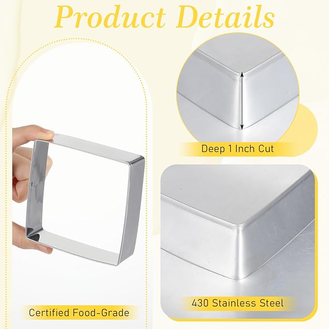 6PCS Square Cookie Cutter Set, Stainless Steel Square Cookie Cutter, Large Geometric Biscuit Molds, Geometric Frame Plaque Pastry Molds for Fondant, Cake and Chocolate (1.5, 2, 2.5, 3, 3.5, 4 Inch)