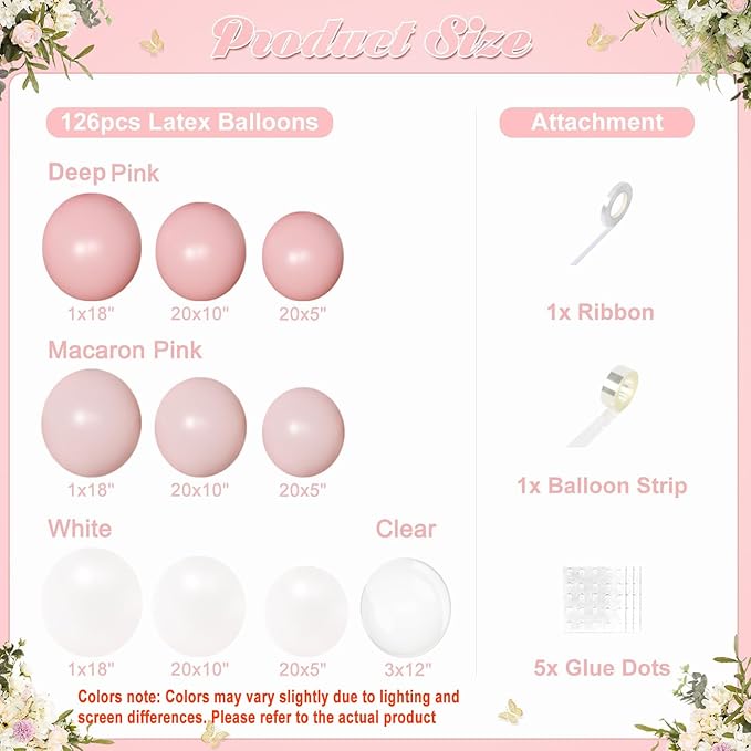 Light Pink Balloon Arch Kit, 126Pcs Baby Pink and White Balloon Garland Kit for Wedding Birthday Baby Shower Gender Reveal Bridal Shower Party Decorations