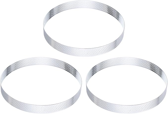 HARFINGTON 3Pcs Stainless Steel Tarts Rings 6.7" Perforated Metal Circle Baking Dessert Mousse Round Cake Ring Non Stick for Home Kitchen Food Cheese Making Tool