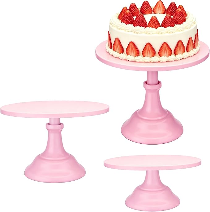 Three-piece Cake Stand Set, Metal Round Trays, 8-inch, 10-inch, and 12-inch, for Dessert Table displays; Perfect for Christmas, Thanksgiving, Birthdays, Weddings, and Other Celebrations(Pink)