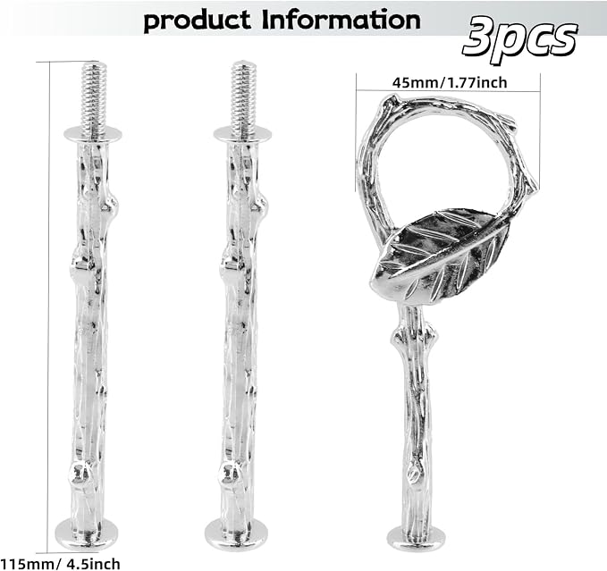3 Set Metal 3 Tier Leaf Cake Stand Centre Handle Fittings, Fruit Heavy Plate Handle Fittings, Cupcake Stand Hardware Fittings (Silver)