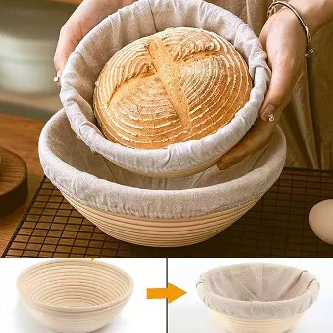 4 Pcs Banneton Proofing Liners,10 Inch Bread Basket Liner,Reusable Rattan Banneton Liner Cloth Cover for Bakery Home Baking,4 Round Proofing Covers
