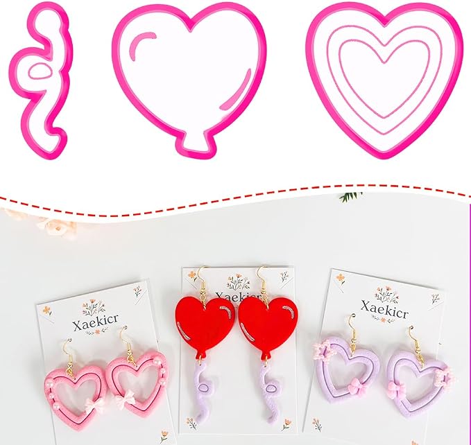 Xaekicr Heart Balloon Polymer Clay Cutters Set – 3Pcs Clay Earring Cutters for DIY Jewelry, Love Shape Clay Tools and Polymer Clay Molds