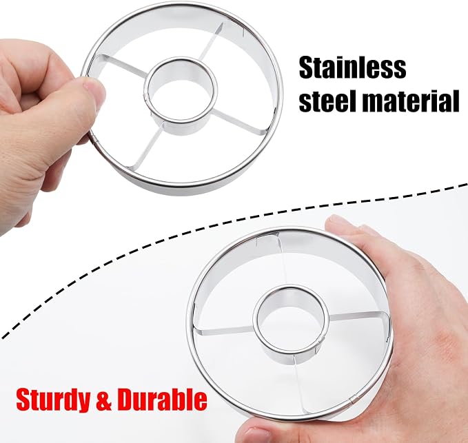 2 Pack Silvery Steel Donut Cutter, 3.86 Inch, Stainless Steel Doughnut Cutters for Frying, Baking, Perfect for Cookies, Donut Holes,and More