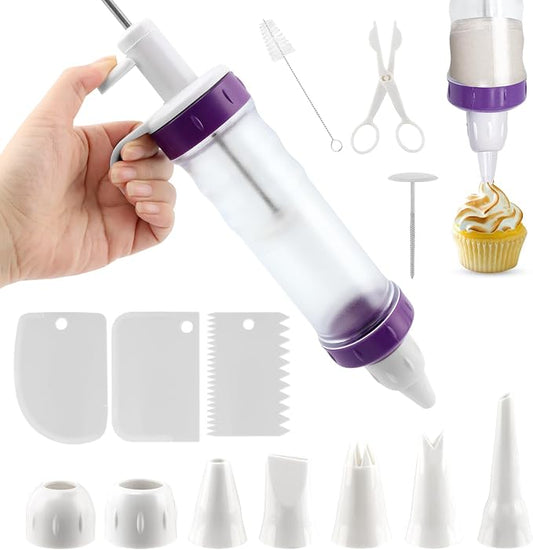 Donut Filler Injector, Cupcake Filler Tool Piping Kit, with 7 Icing Nozzles, 3 Cream Scrapers Frosting Piping Nozzles Kits, for Cake Cookie Baking