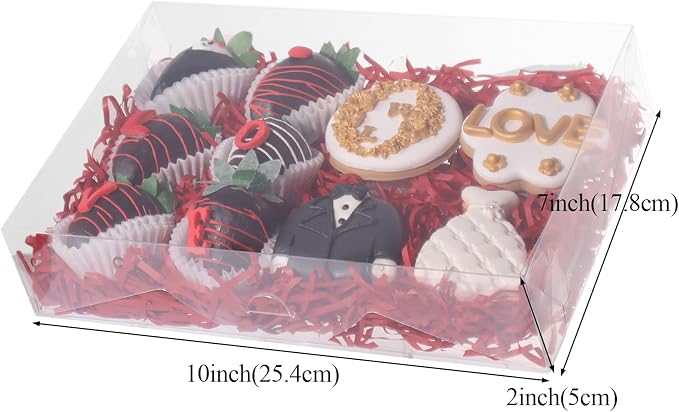 RomanticBaking 10PCS 10x7x2 inches Clear Bakery Boxes for Strawberry,Cookies, Macaron,Gift Treat Boxes for Party Favors