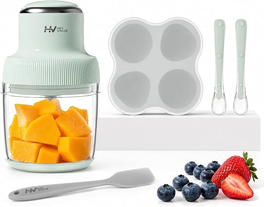 Baby Food Maker, HEYVALUE Larger Baby Food Processor Set for Fruit, Vegatable & Meat, Glass Puree Blender with Baby Food Freezer Tray, Silicone Spoons, Spatula,20 OZ(Green)