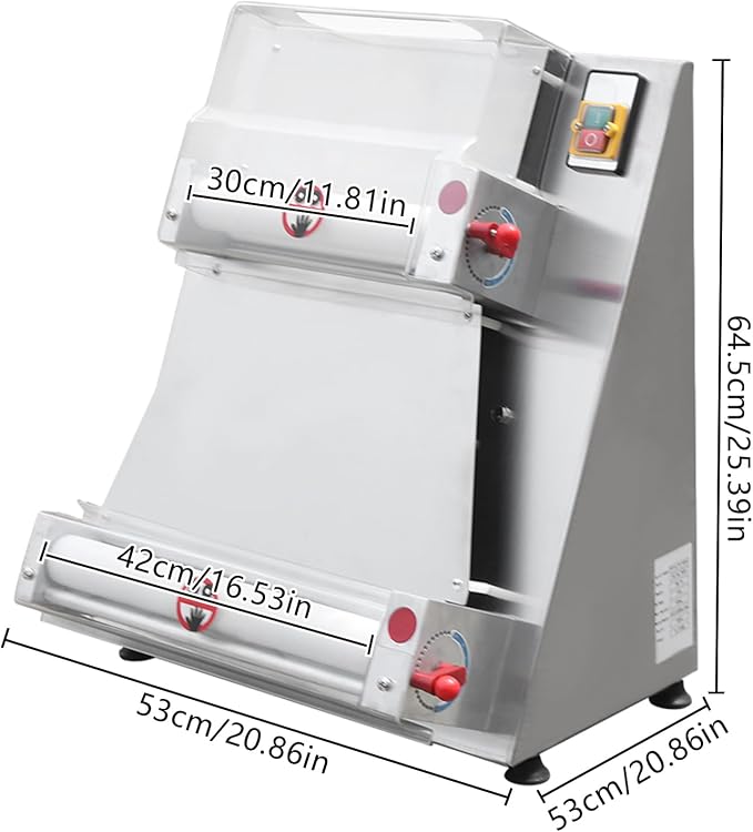 Commercial Pizza Dough Roller Sheeter 110V 370W 4-16inch Automatic Electric Pizza Dough Sheeter Machine Pastry Press, 0.7-5.4mm Adjustable Thickness for Bakeries, Pizza Shops, Restaurants