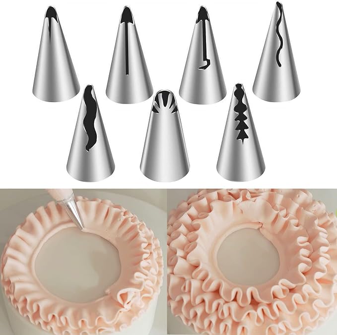 Silver Pleated Skirt Piping Nozzles Set, Stainless Steel Russian Nozzles Tips Piping Set for Pastry Fondant, Cake Decorating Supplies Baking Tools, Decorating Tools, Icing and Piping Tips（#080）