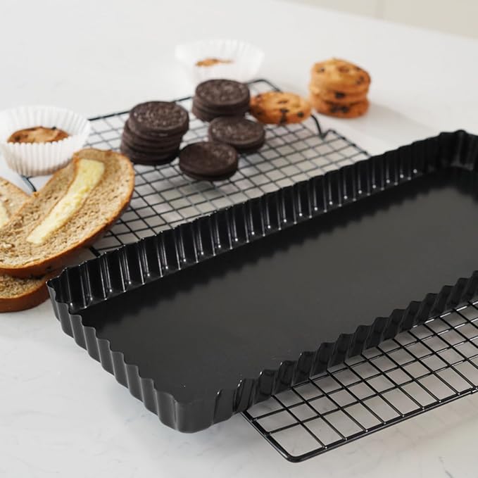 Tosnail 2 Pack 14" x 5.75" Non-Stick Quiche Pan Tart Pan with Removeable Bottom Rectangular Pie Baking Pan