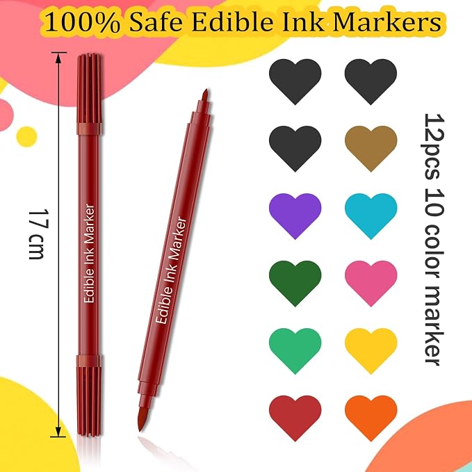 Edible Markers for Easter Eggs Decorating- 12PCS Edible Marker Food Coloring Pens Set Drawing Double Side Writers Tools for Cake Decorations, Cookies, Frosting, Macaroons, Chocolate