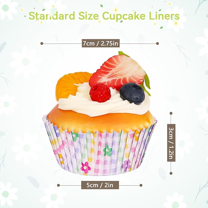 Standard Cupcake Liners 100 Pack, Colorful Paper Baking Cups Food Grade Disposable Cupcake Wrappers Floral Muffin Liners for Birthday Tea Themed Party Decor (Floral-2)