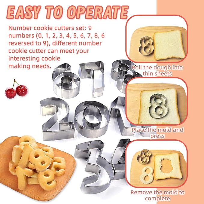 0-9 Number Cookie Cutters Set 3 Inch, 9PCS Stainless Steel Number Cutters | for Birthday Cake,Cake Topper,Baking Decorating,Fondant,Digit cookie cutters