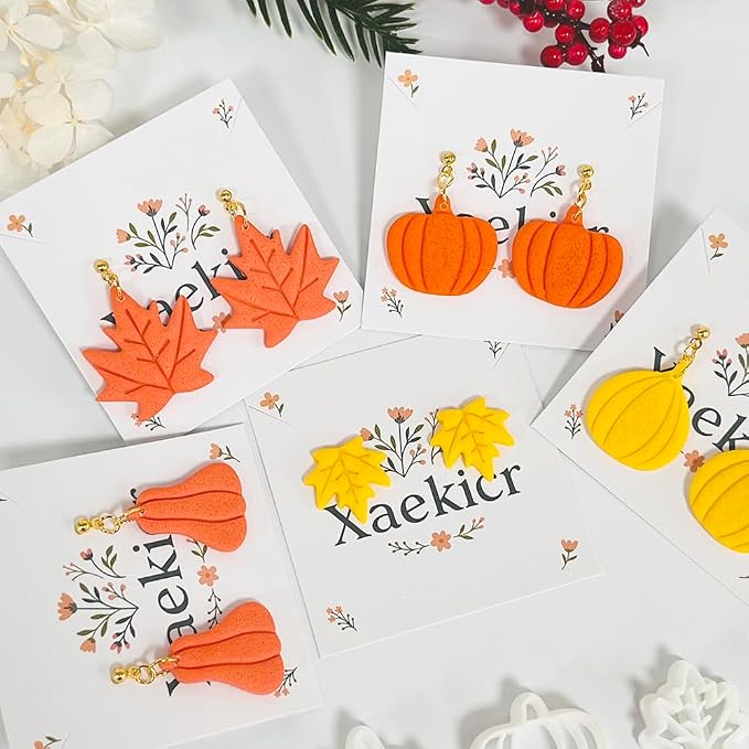 Xaekicr Fall Leaf Pumpkin Polymer Clay Cutters Set – 5 PCS Autumn Clay Earring Cutters for Jewelry Making – Polymer Clay Molds & Clay Tools for Fall DIY Crafts