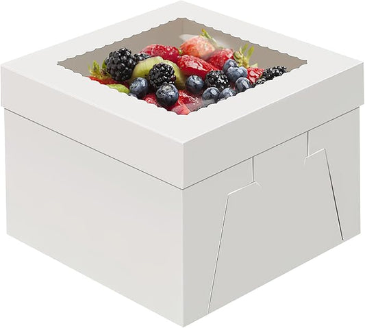 WINKIO 4 Pack Cake Boxes 12 Inch, Disposable Cake Transport Container, Cake Carrier, White Cake Holder with Large Window, for Bakery Cookies Pies Cupcakes Pastry (12×12×6 Inches)