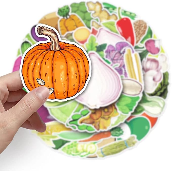 Vegetables Stickers |50Pcs Vegetables Waterproof Vinyl Decals | Removable Resuable Sun-proof Peel and Stick for Water Bottles Laptop Luggage Cup Computer Mobile Phone Skateboard Decoration