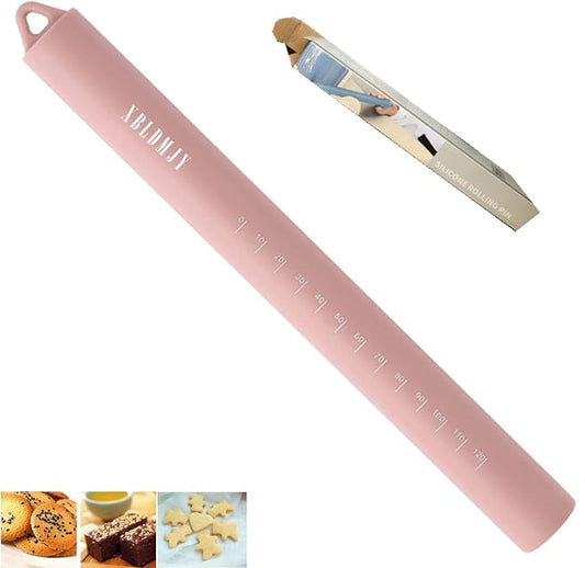 Small stainless Steel Inner Core Silicone Rolling Pin Non-stick Dough Roller(Pink)