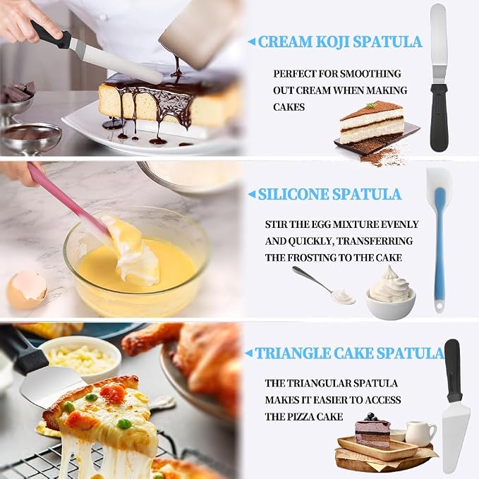 12 Inch Cake Turntable,78Pcs Rotating Aluminum Alloy Rotating Cake Stand,Cake Decorating Kit With Stainless Steel Icing Scrapers,Icing piping Tips,Piping Bags,Cake Leveler,Icing pen,Pie server,Spatula