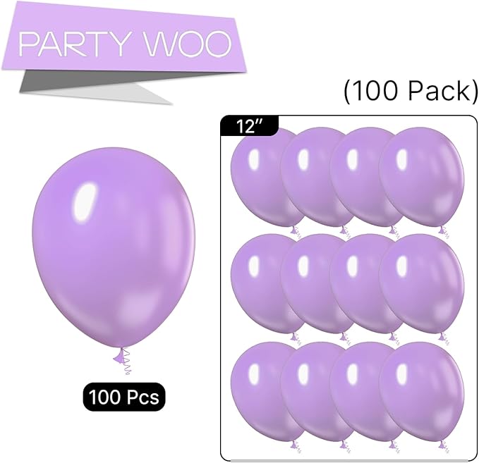 PartyWoo Lavender Balloons 100pcs 12 Inch Light Pastel Purple Lilac Purple Latex Helium Balloons for Birthday Baby Shower Graduation Wedding Anniversary Bridal Shower Party Decorations Purple-Q10